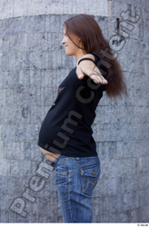 Upper Body Woman White Casual Slim Pregnant Street photo references